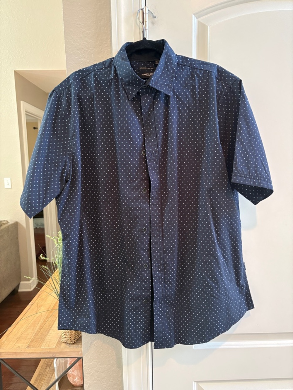 Kenneth Cole New York Navy Short Sleeve Dot Button-Down Shirt